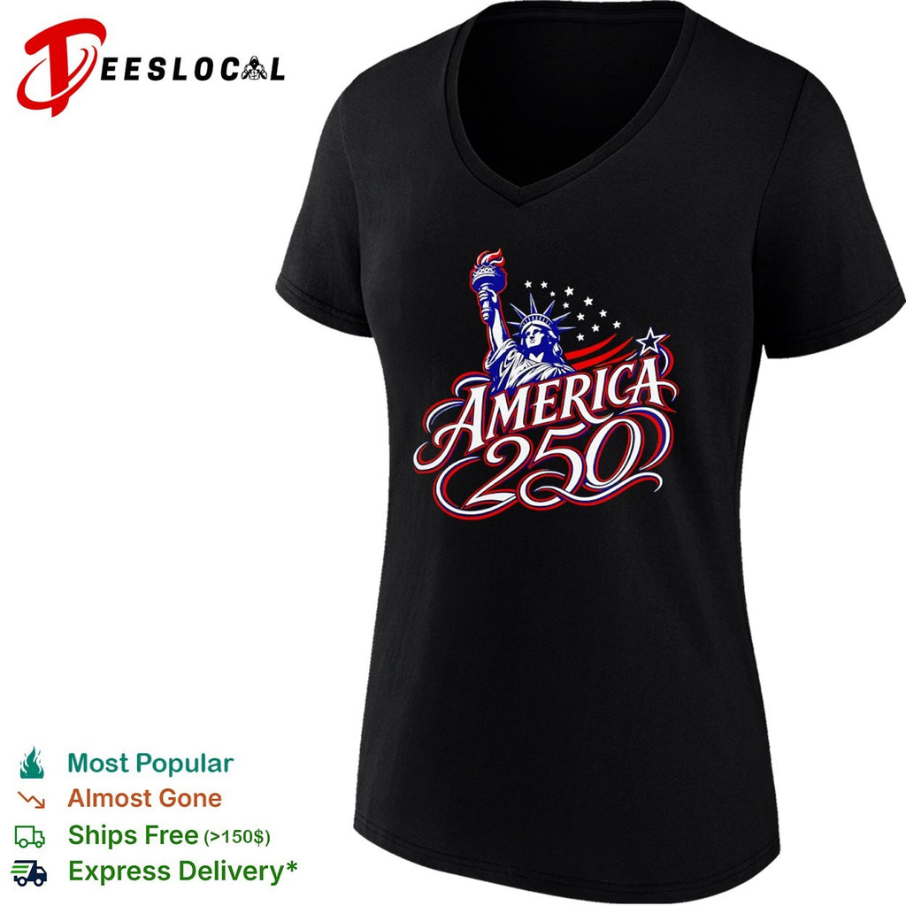 America 250 Statue of Liberty Torch Stars Stripes Red White and Blue Patriot shirt