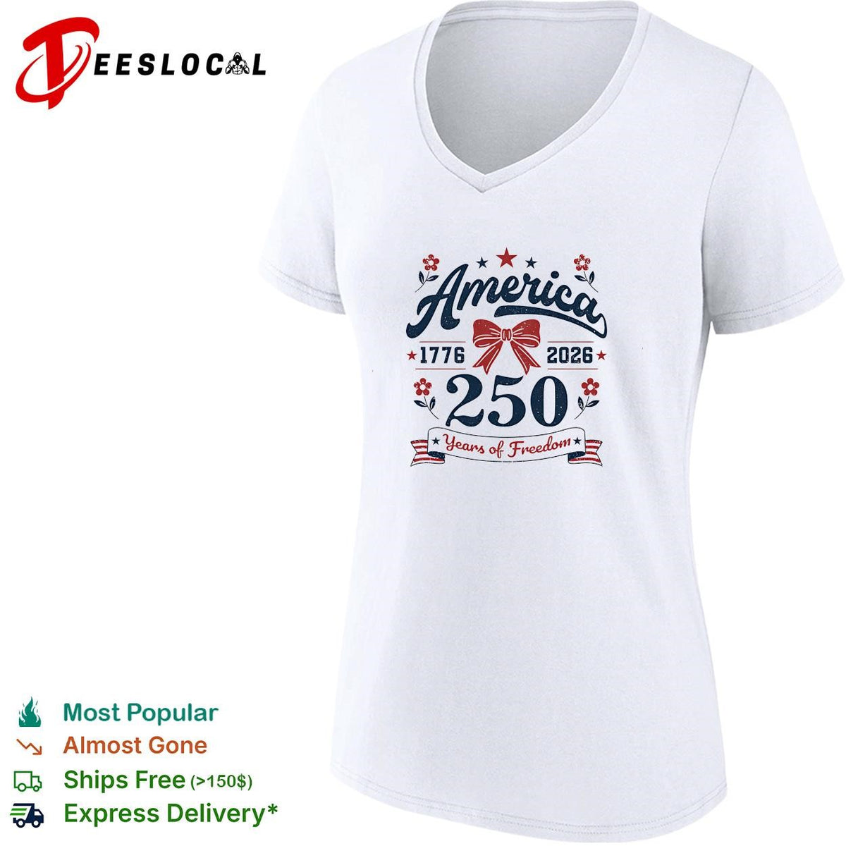 America 250 years of freedom 1776 2026 bow ribbon vintage graphic shirt