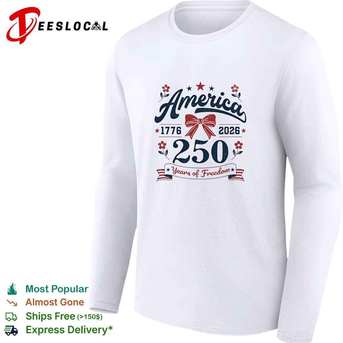 America 250 years of freedom 1776 2026 bow ribbon vintage graphic shirt