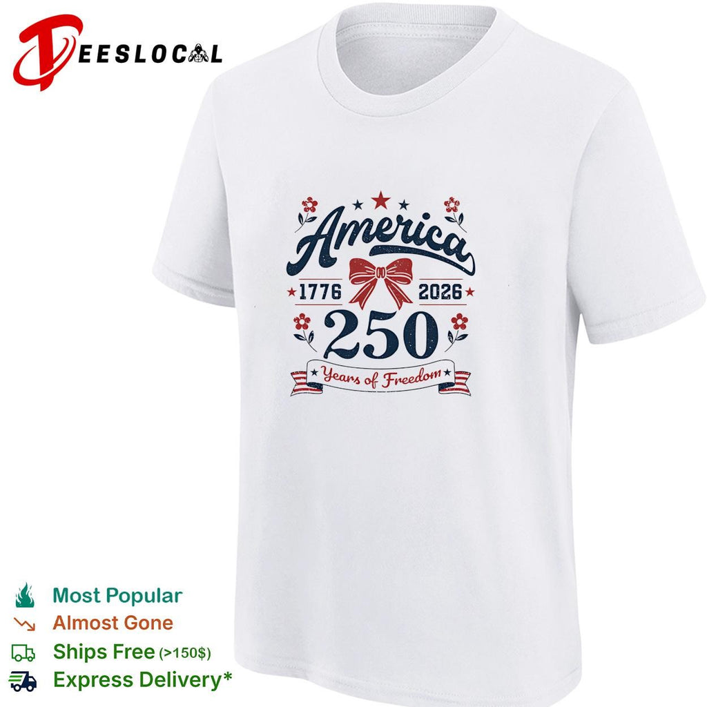 America 250 years of freedom 1776 2026 bow ribbon vintage graphic shirt