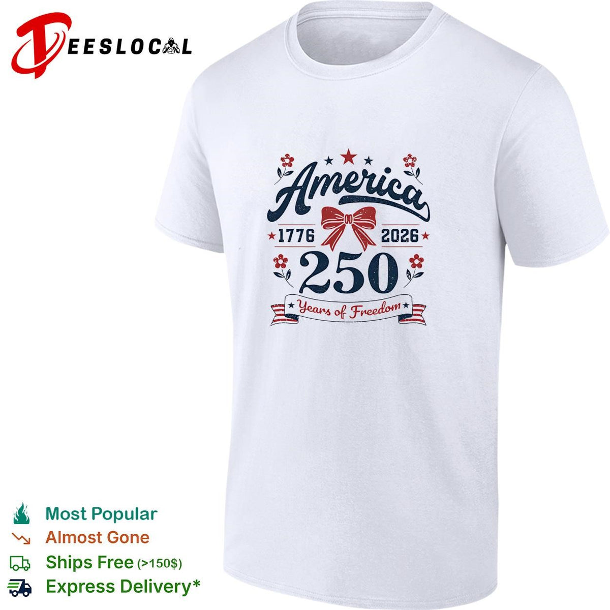America 250 years of freedom 1776 2026 bow ribbon vintage graphic shirt