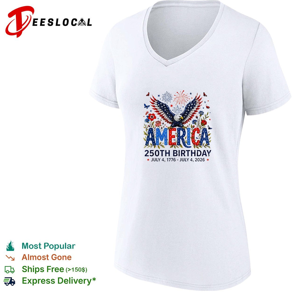America 250th birthday July 4 1776 to 2026 eagle floral patriotic shirt