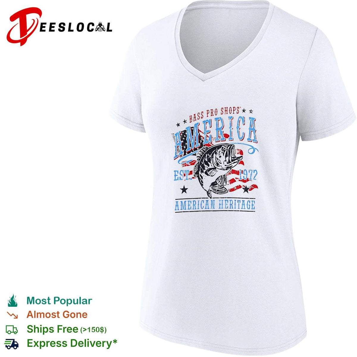 America Est 1972 heritage outdoor fishing bass patriotic graphic shirt