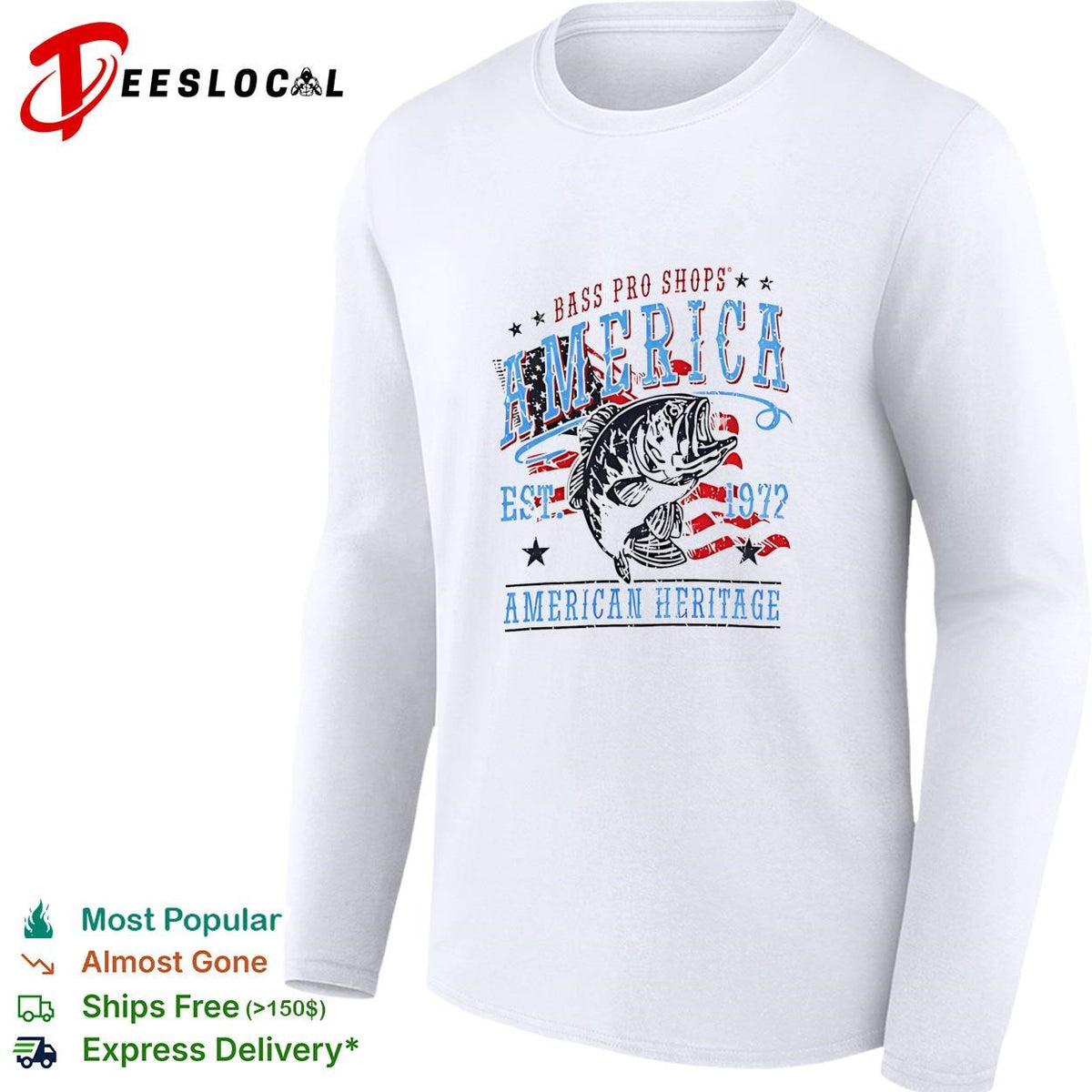 America Est 1972 heritage outdoor fishing bass patriotic graphic shirt