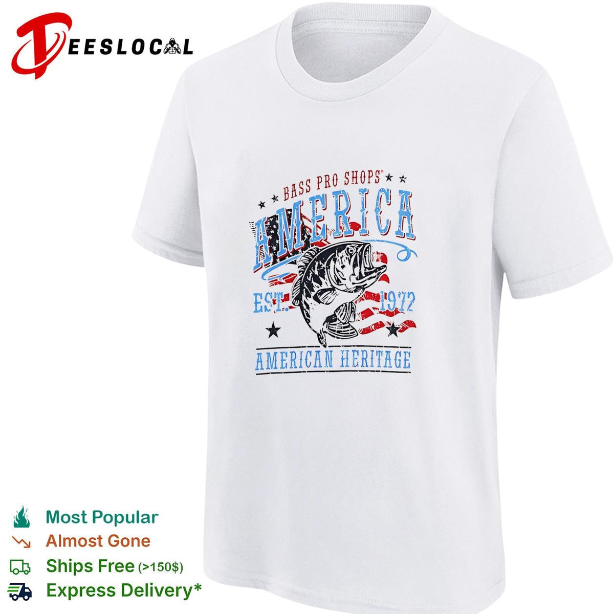 America Est 1972 heritage outdoor fishing bass patriotic graphic shirt