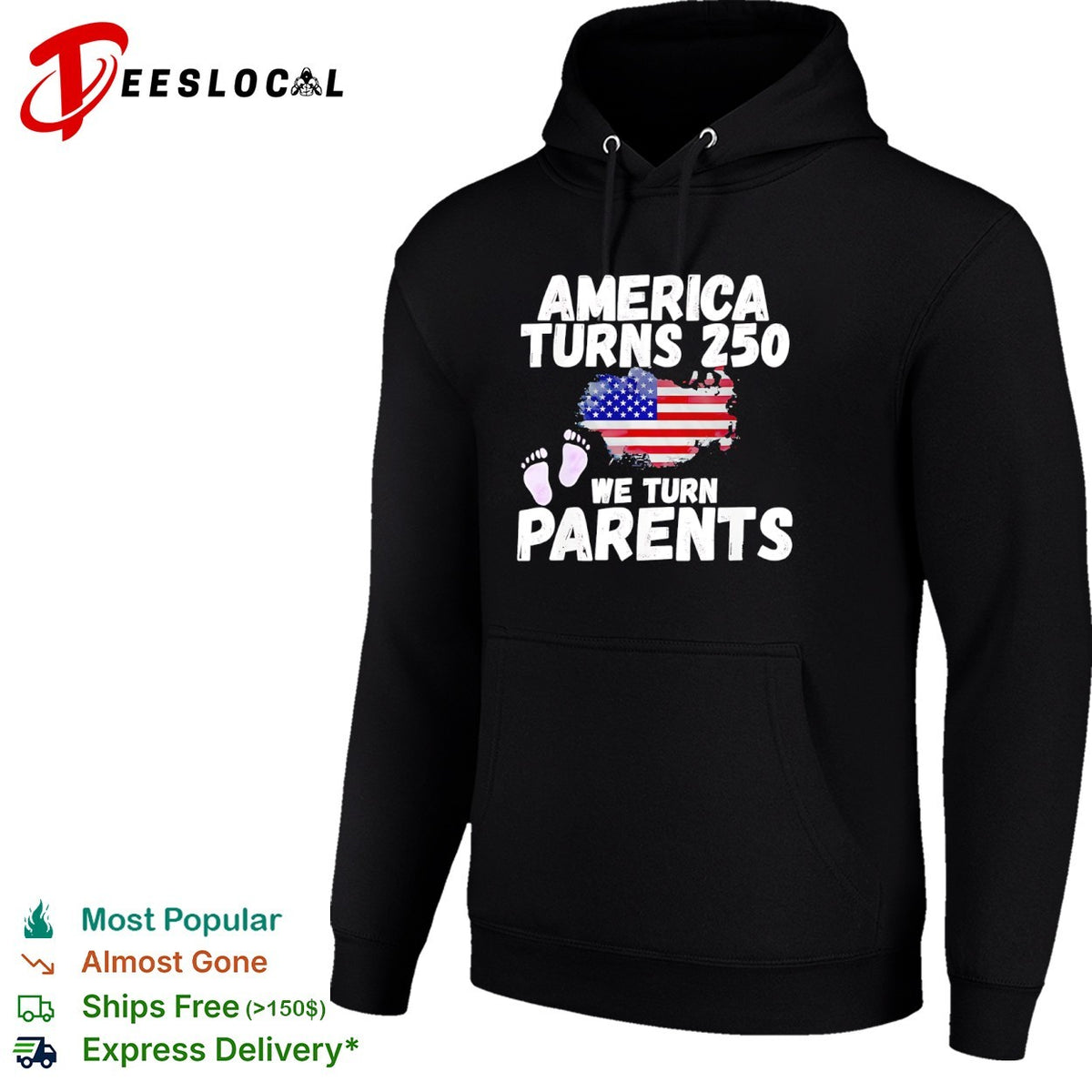 America turns 250 we turn parents USA flag baby footprint announcement shirt