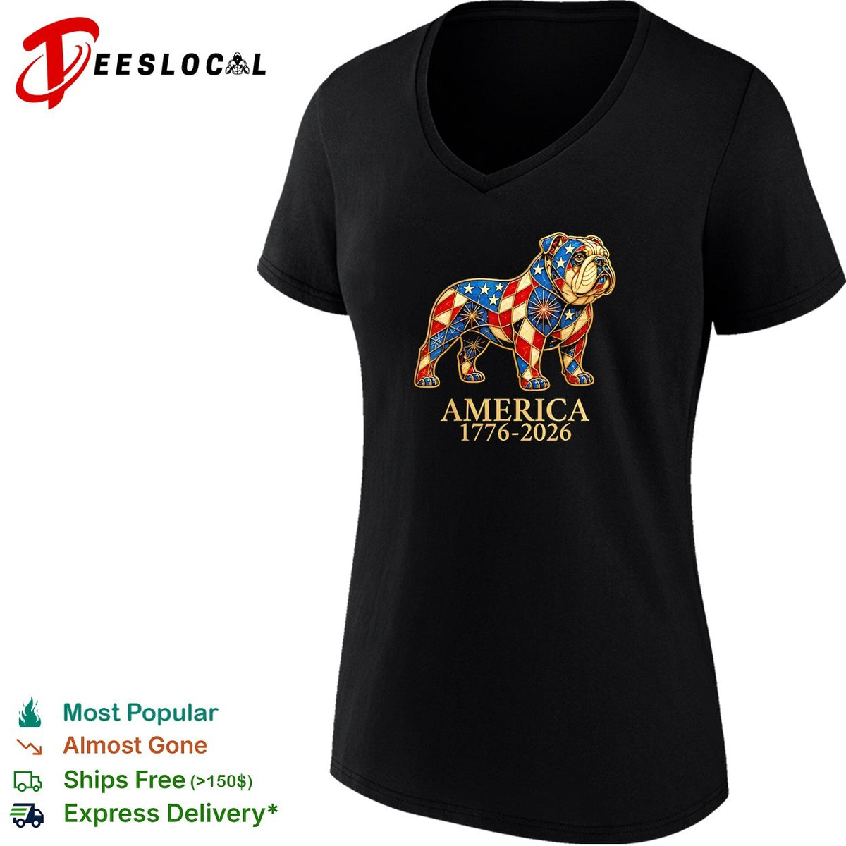 American Bulldog Patriotic Stained Glass Art America 1776 2026 shirt