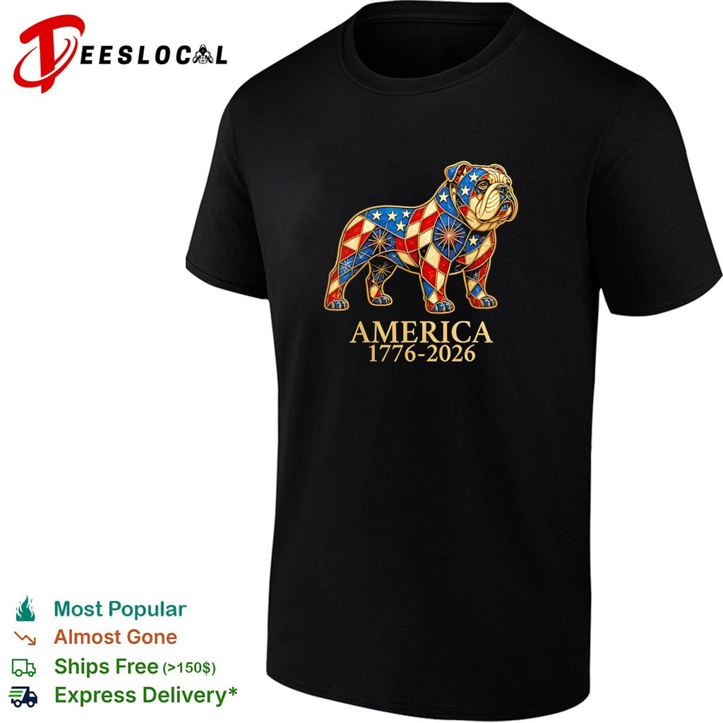 American Bulldog Patriotic Stained Glass Art America 1776 2026 shirt