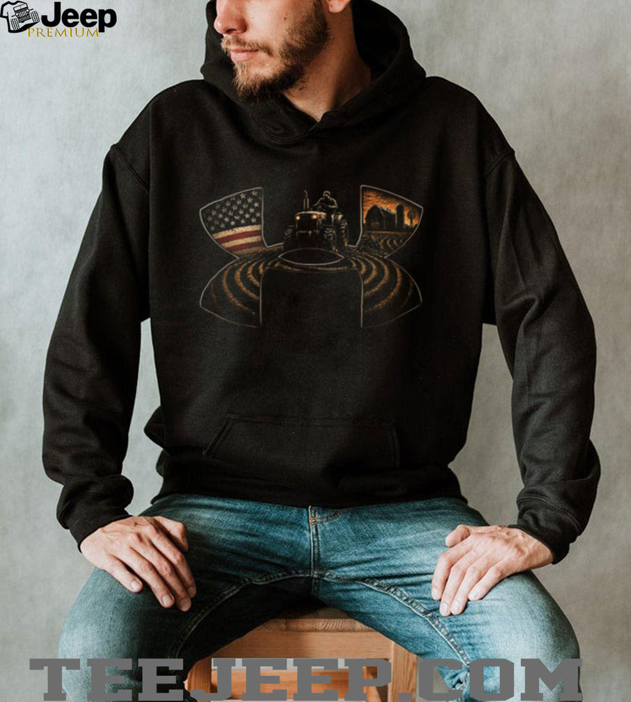 American Farmer Tractor Sunset Harvest Patriotic Farming T Shirt