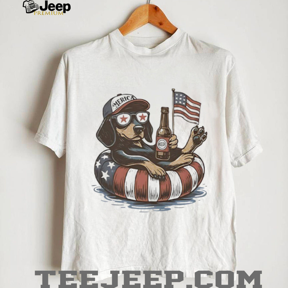 American Flag Patriotic Dachshund Dog Drinking Beer Vintage T Shirt
