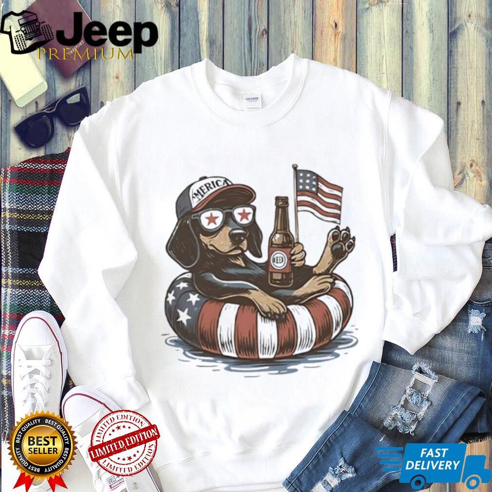 American Flag Patriotic Dachshund Dog Drinking Beer Vintage T Shirt
