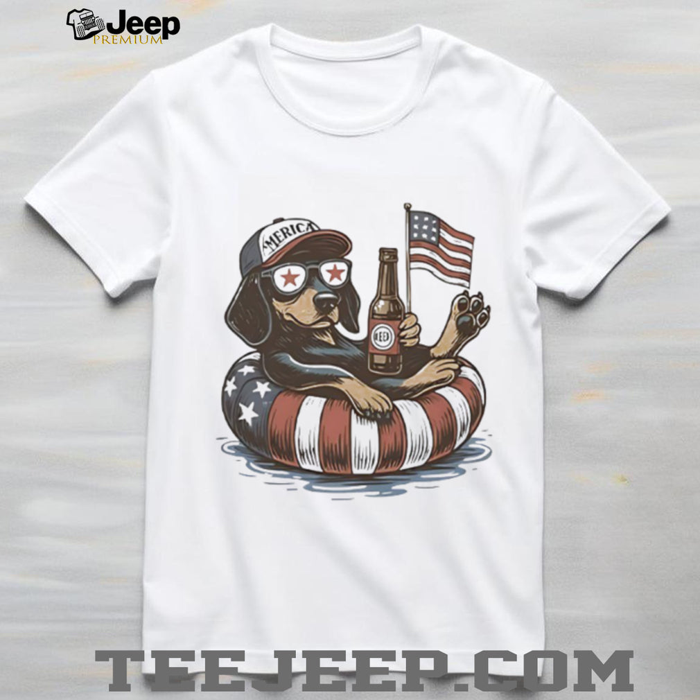 American Flag Patriotic Dachshund Dog Drinking Beer Vintage T Shirt
