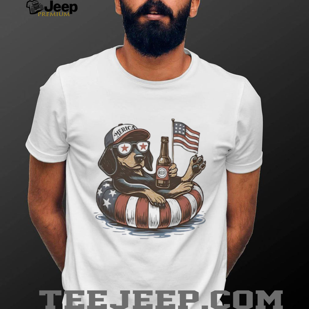 American Flag Patriotic Dachshund Dog Drinking Beer Vintage T Shirt