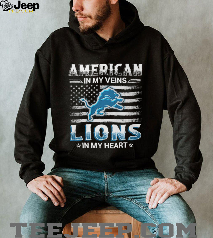 American In My Veins Detroit Lions In My Heart Football Fan T Shirt
