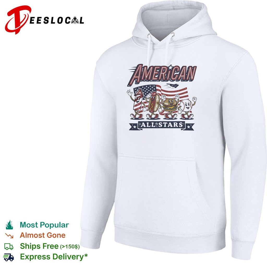 American all stars patriotic hot dog hamburger baseball firework flight shirt