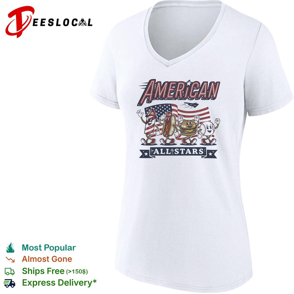American all stars patriotic hot dog hamburger baseball firework flight shirt