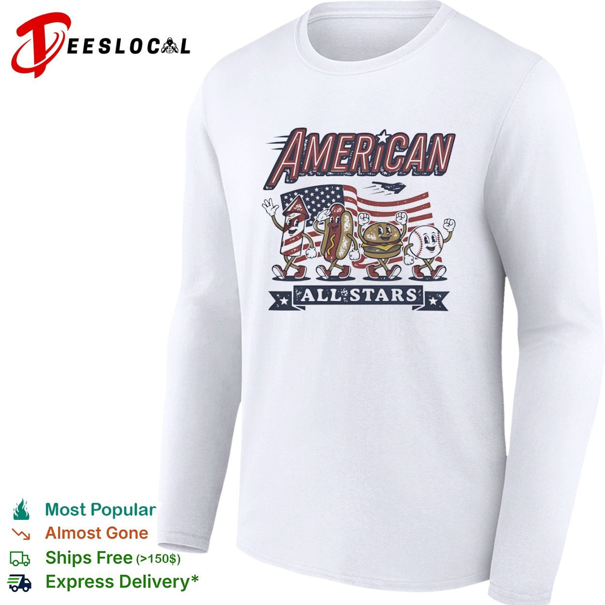 American all stars patriotic hot dog hamburger baseball firework flight shirt