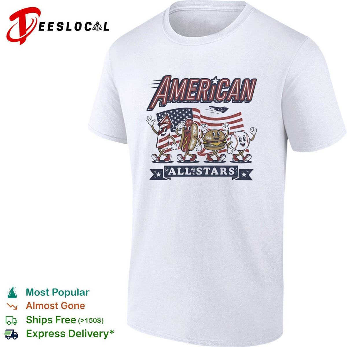American all stars patriotic hot dog hamburger baseball firework flight shirt