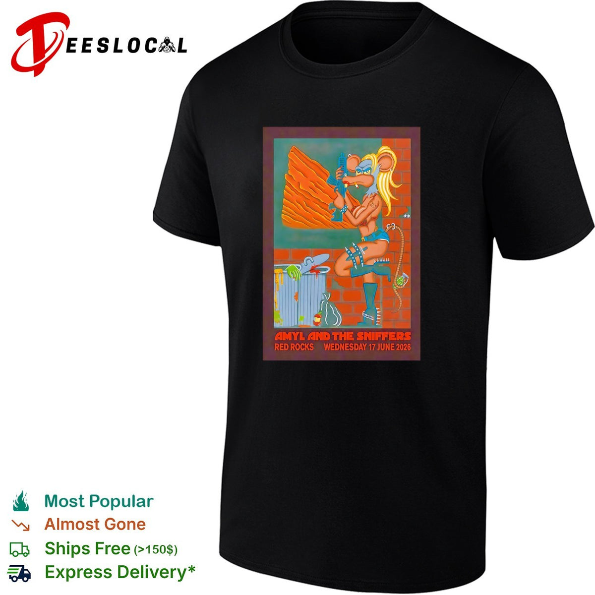 Amyl and the Sniffers Red Rocks Wednesday 17 June 2026 Rat Punk Rock Band shirt