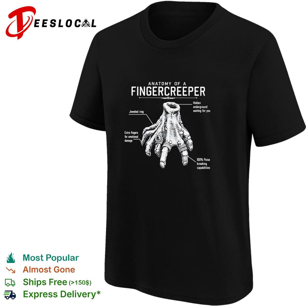 Anatomy of a fingercreeper monster hand labeled diagram fantasy shirt