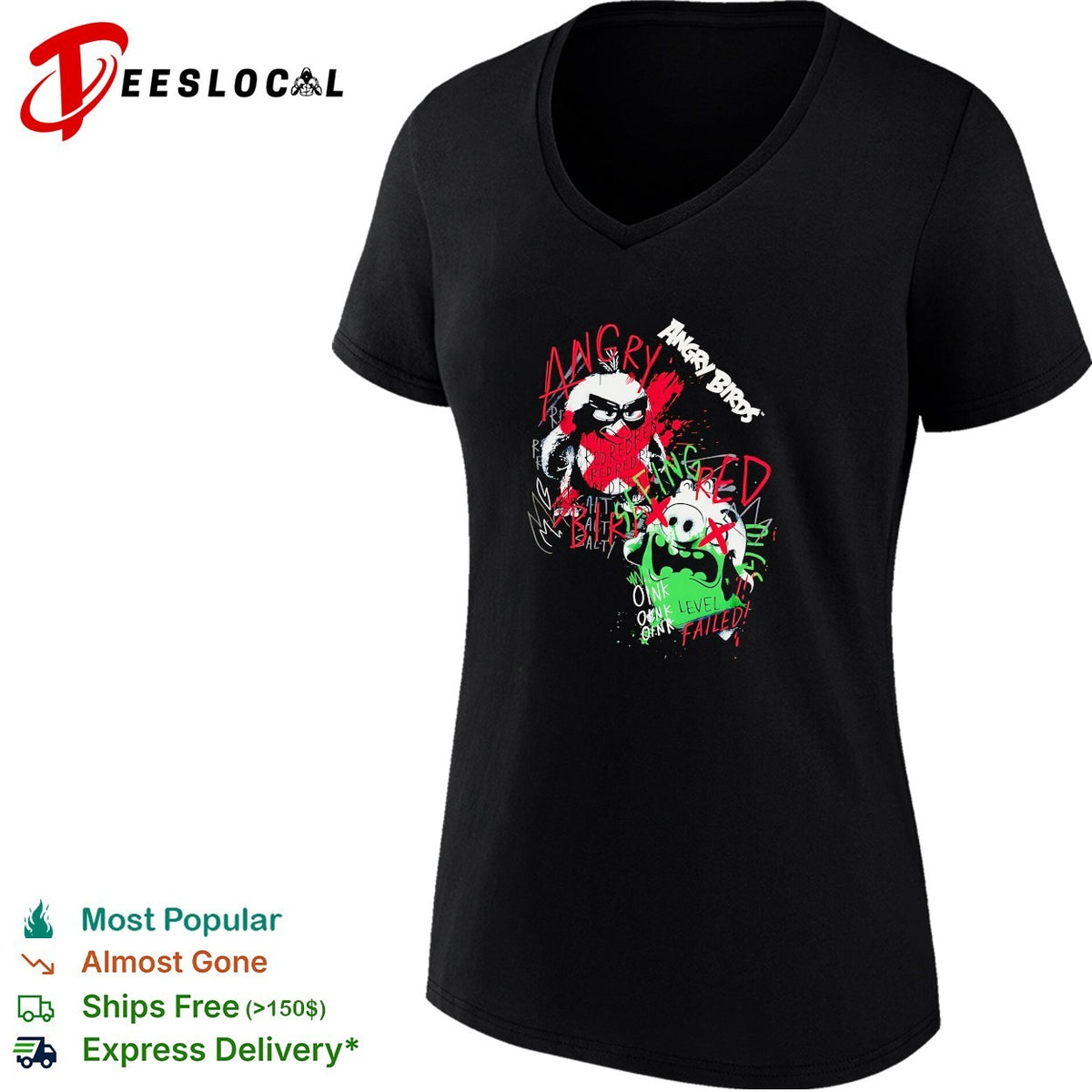 Angry Birds angry red bird and pig oink level failed splatter graphic shirt design