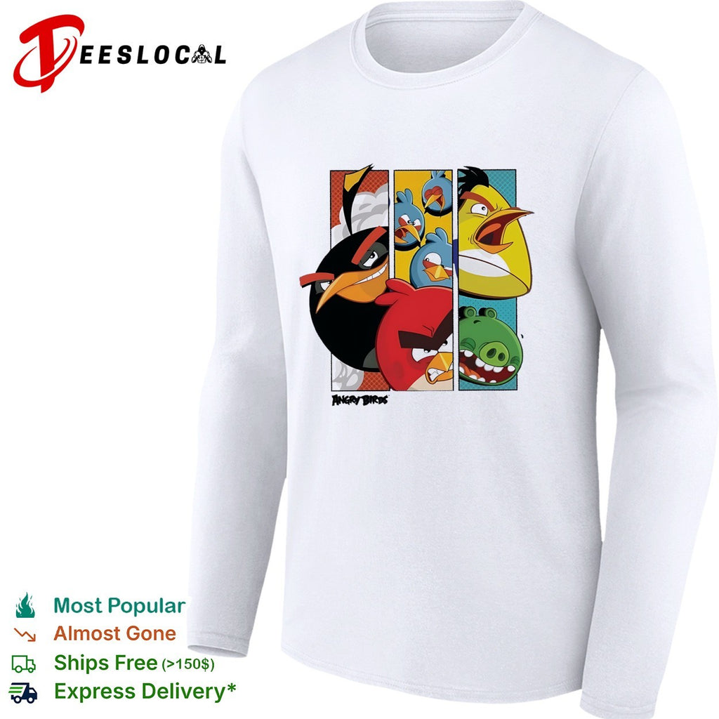 Angry Birds comic panel collage multiple birds and pig illustration graphic shirt