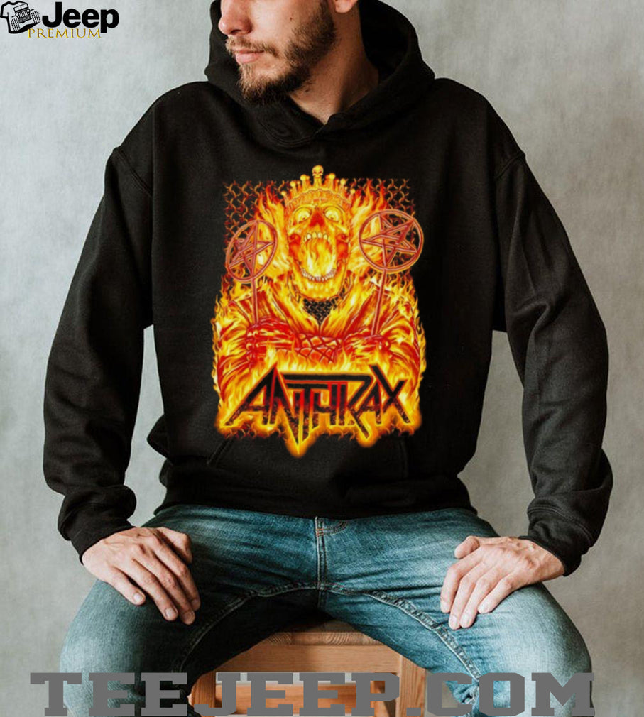Anthrax Flaming Skeleton King Pentagram Staffs Black T Shirt