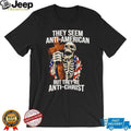Anti American Anti Christ Skeleton Cross Patriotic Graphic T Shirt