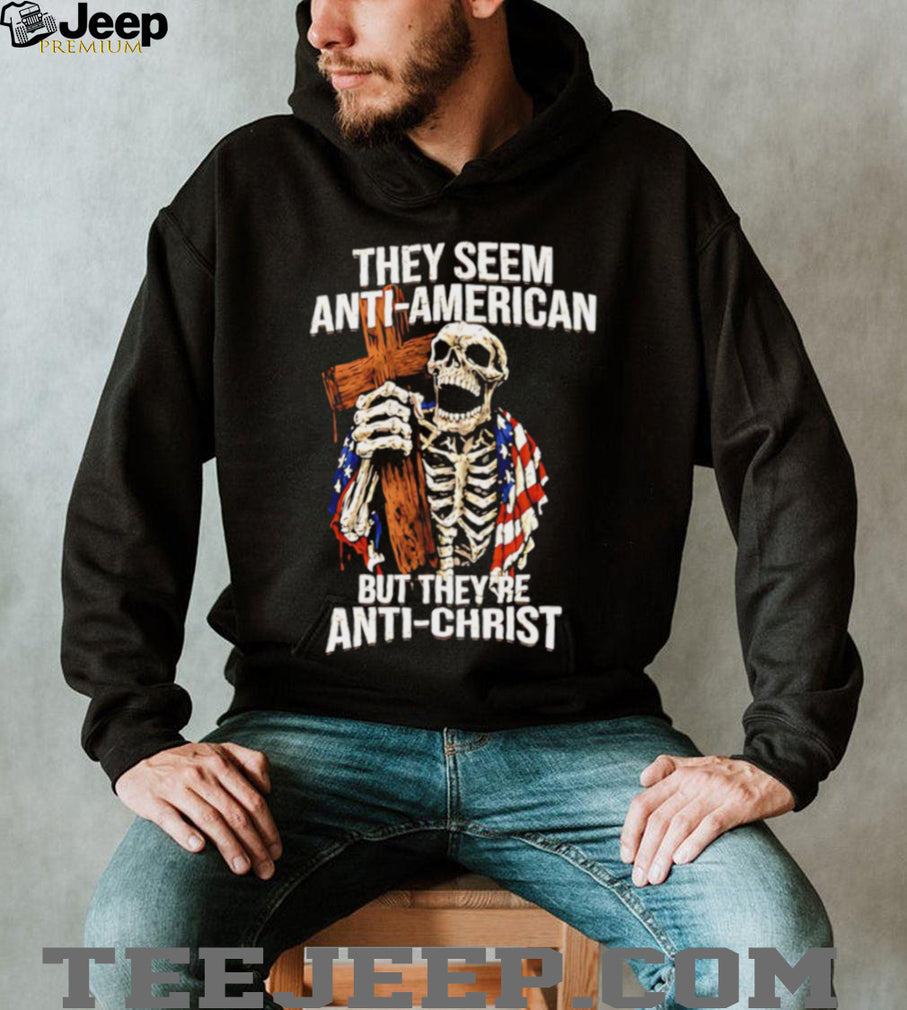 Anti American Anti Christ Skeleton Cross Patriotic Graphic T Shirt