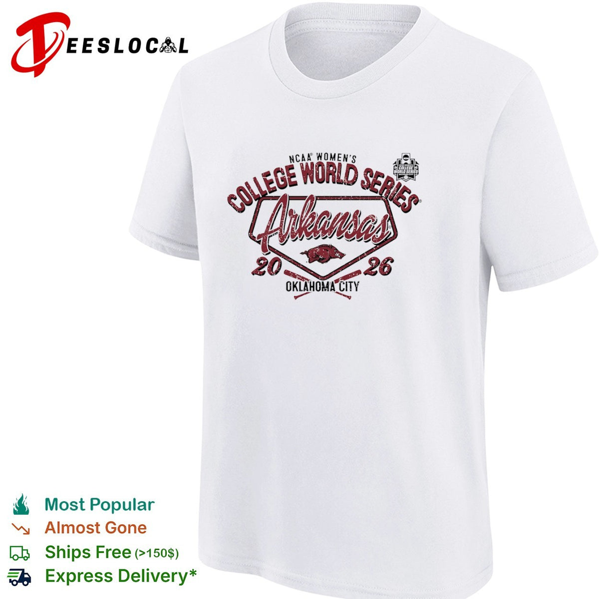 Arkansas NCAA College World Series 2026 Oklahoma City Logo text print shirt