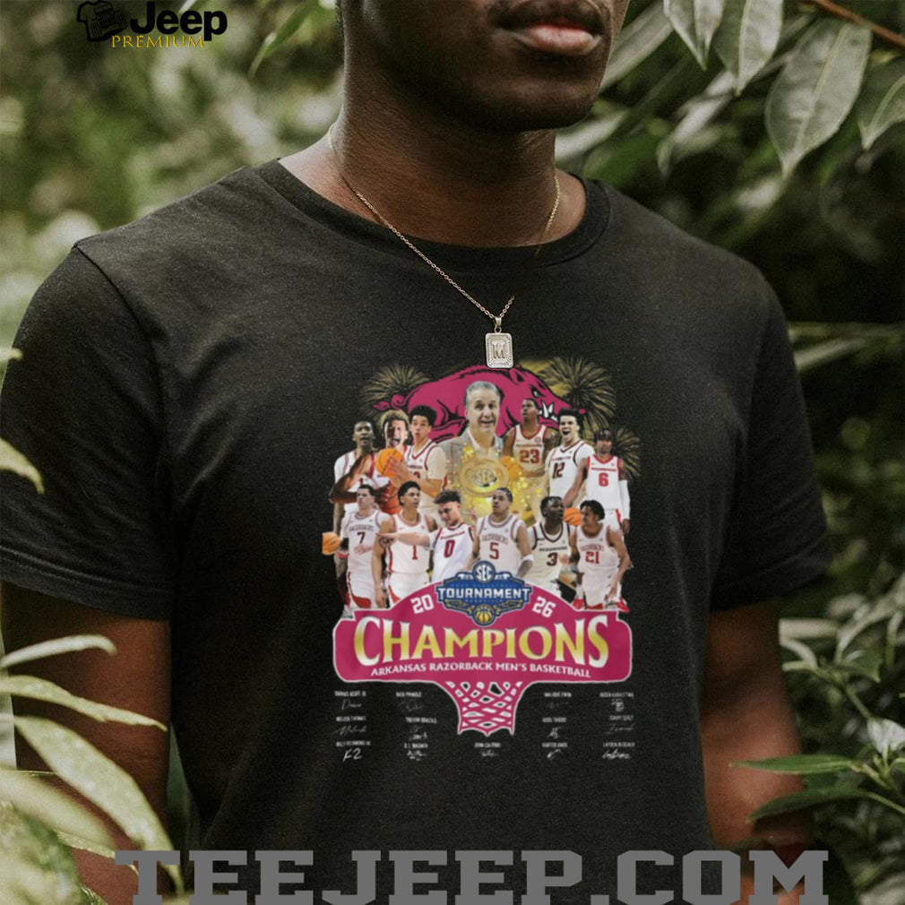 Arkansas Razorbacks 2026 SEC Tournament Champions Men’s Basketball Team Signature T Shirt