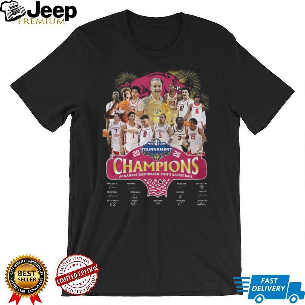 Arkansas Razorbacks 2026 SEC Tournament Champions Men’s Basketball Team Signature T Shirt