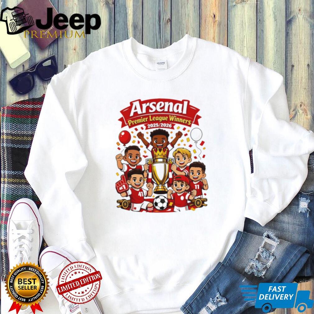 Arsenal Kids Cartoon Premier League Winners 2026 T Shirt