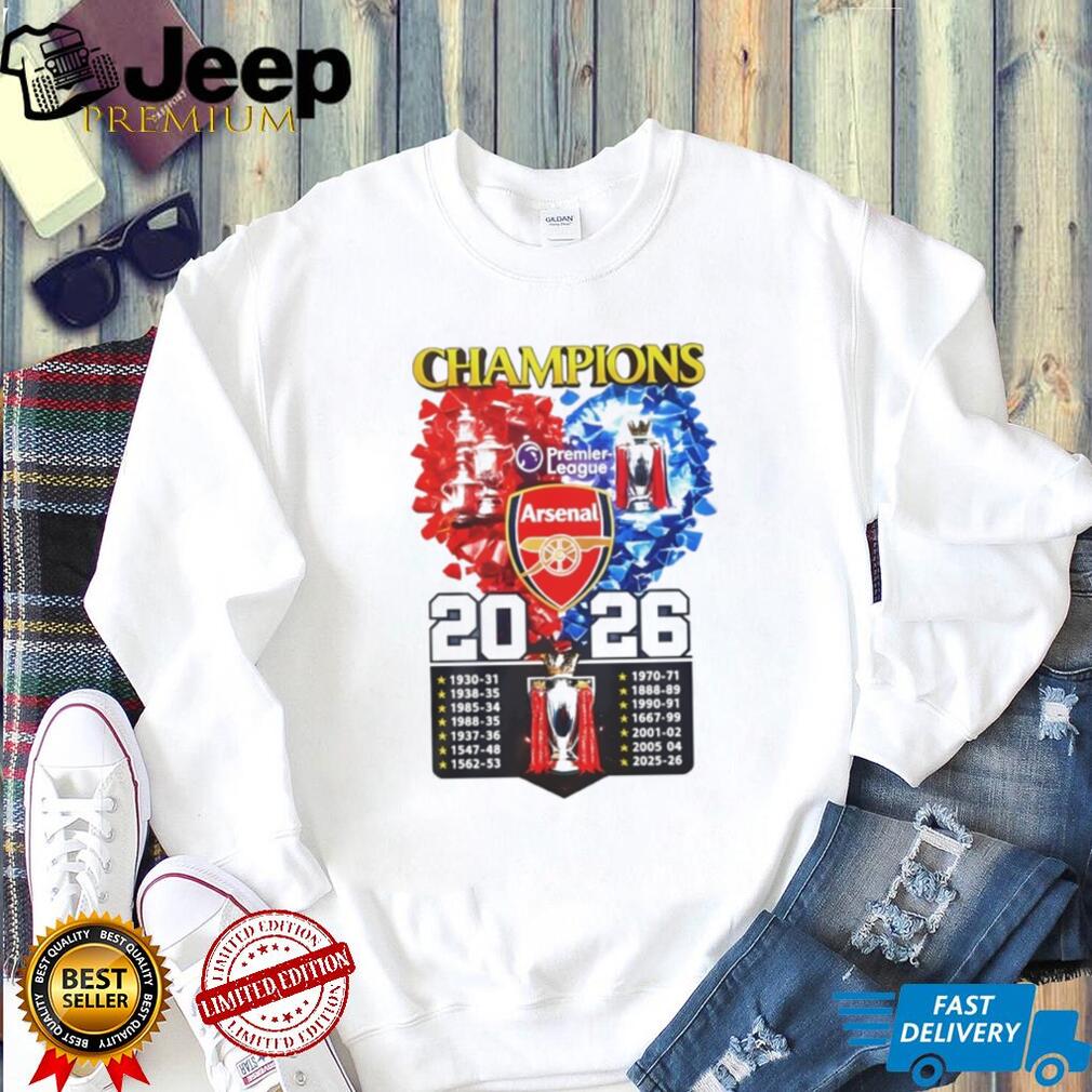 Arsenal Premier League Football Champions 2026 History T Shirt