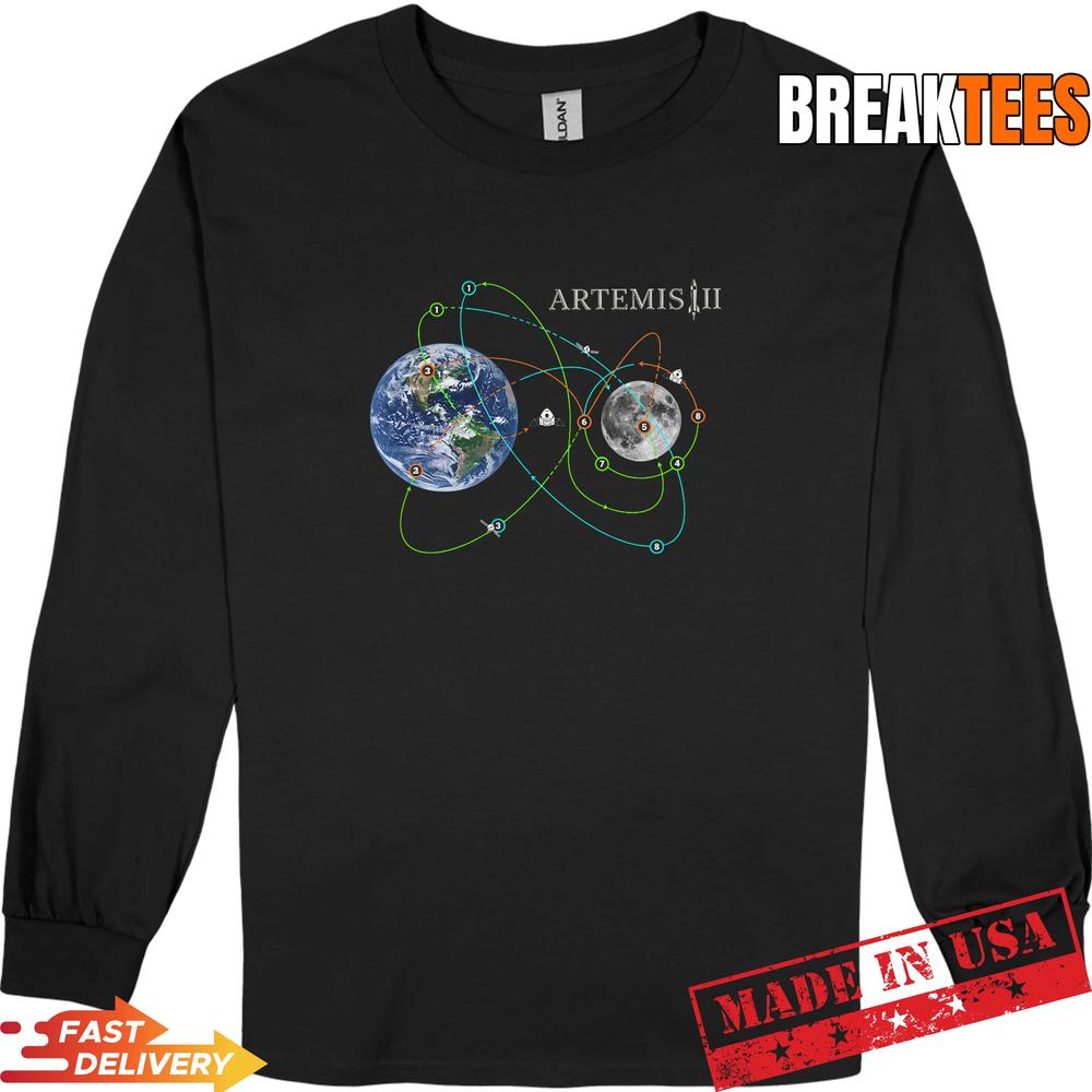Artemis 2 Mission Patch Style Space Exploration Rocket T-Shirt