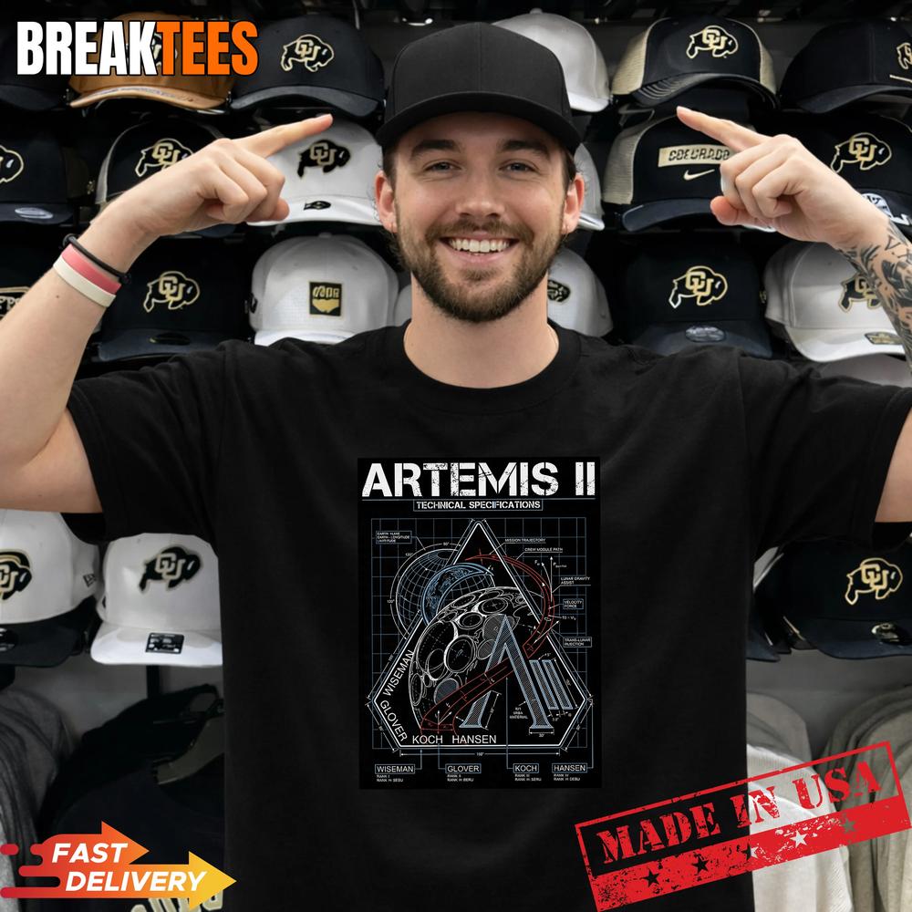 Artemis II Technical Specifications Moon Mission Blueprint T-Shirt