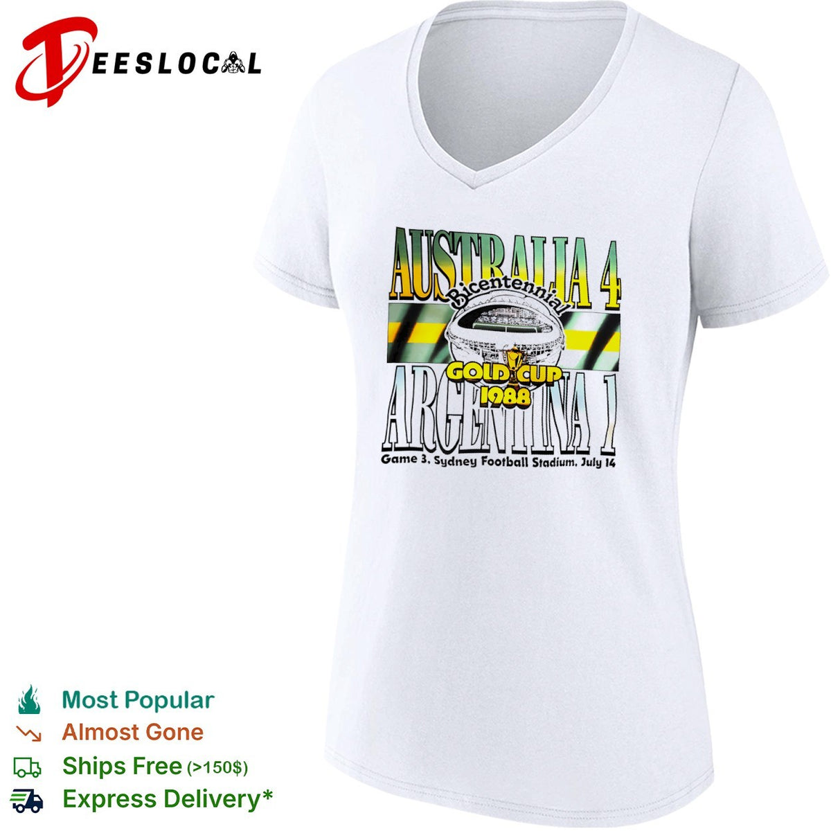 Australia 4 Argentina 1 Bicentennial Gold Cup 1988 Game 3 Sydney Football Stadium shirt