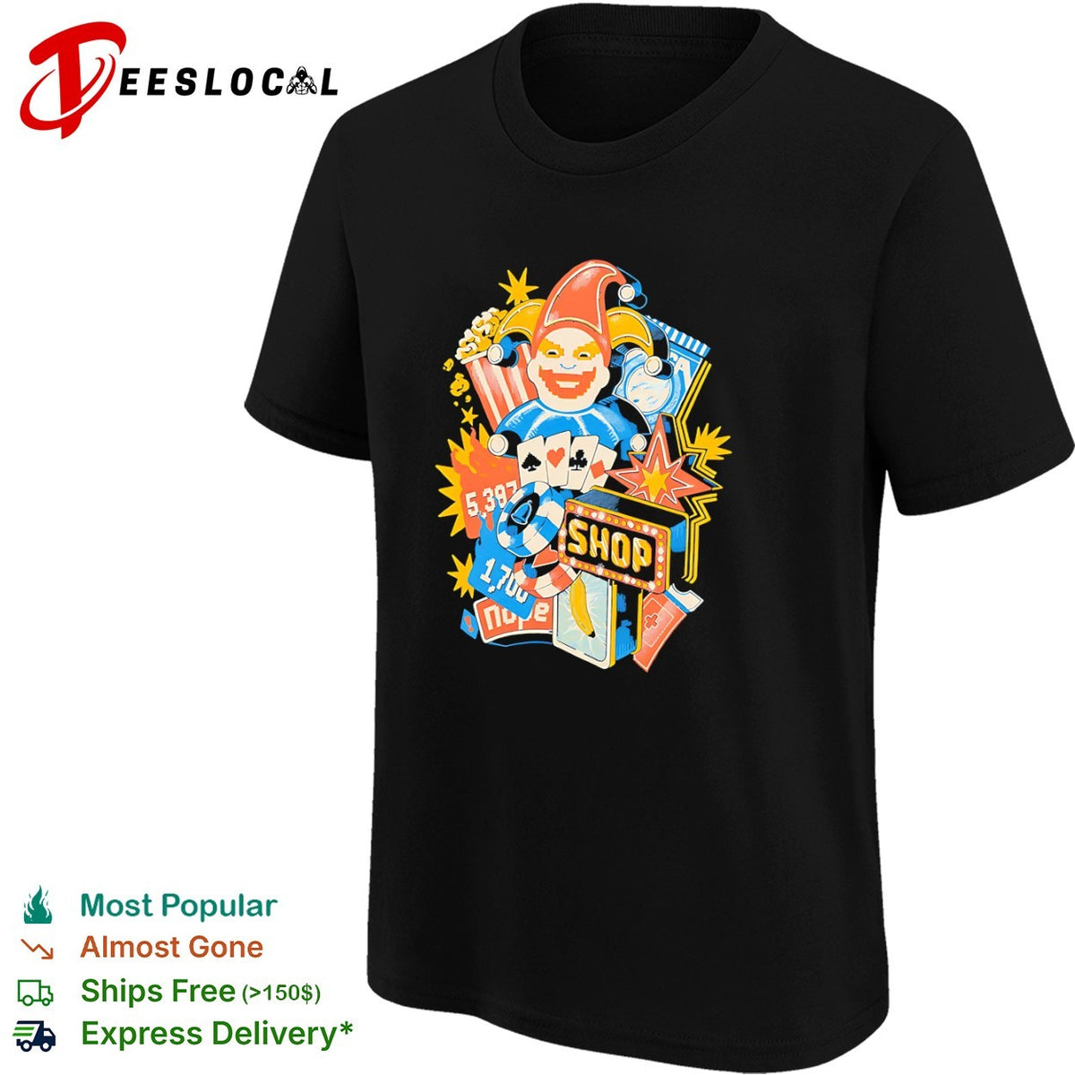 Balatro Joker 5387 1700 Nope Shop Playing Cards Casino Video Game Inspired shirt