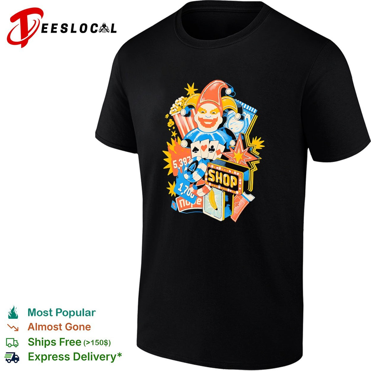 Balatro Joker 5387 1700 Nope Shop Playing Cards Casino Video Game Inspired shirt