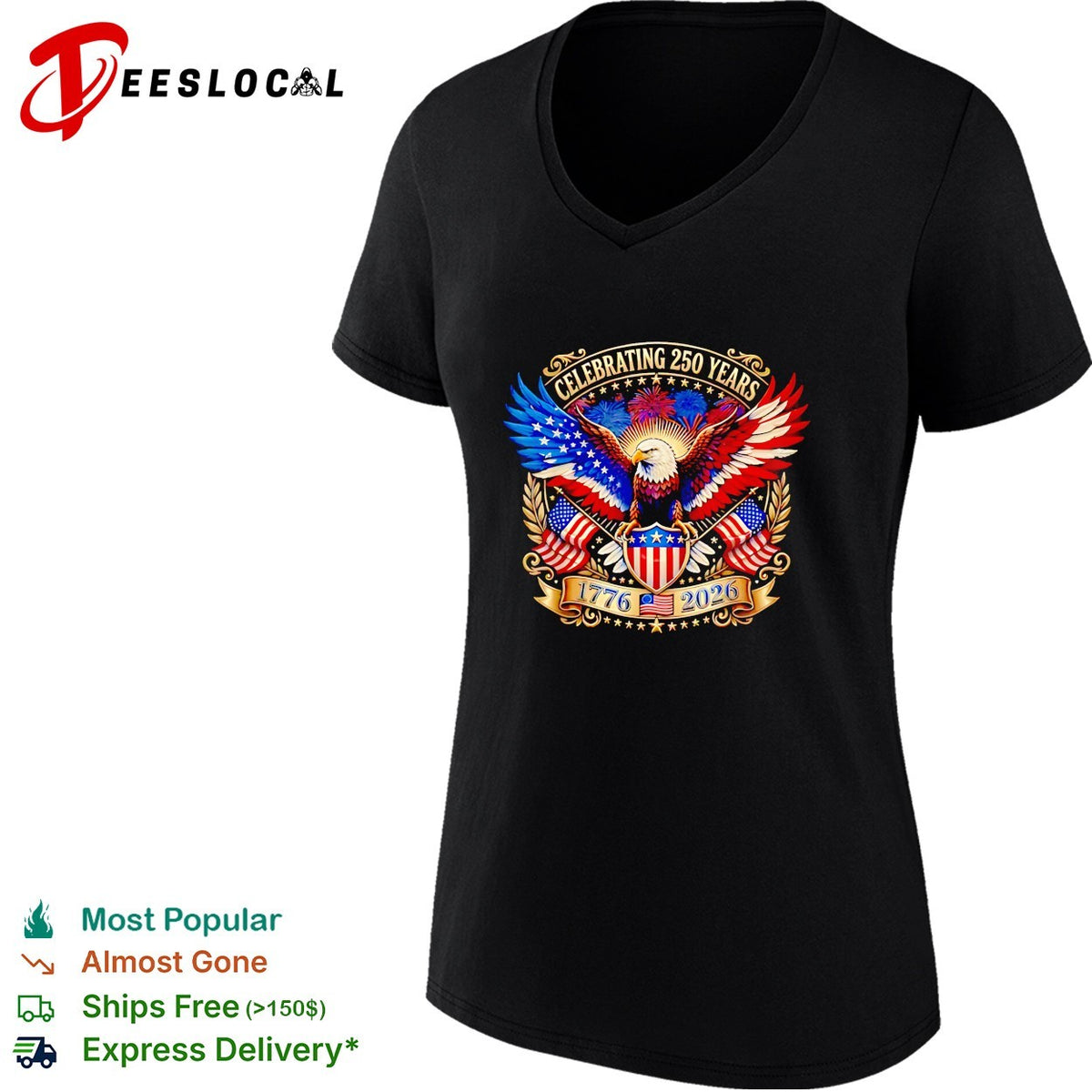 Bald eagle celebrating 250 years 1776 2026 gold patriotic USA shirt