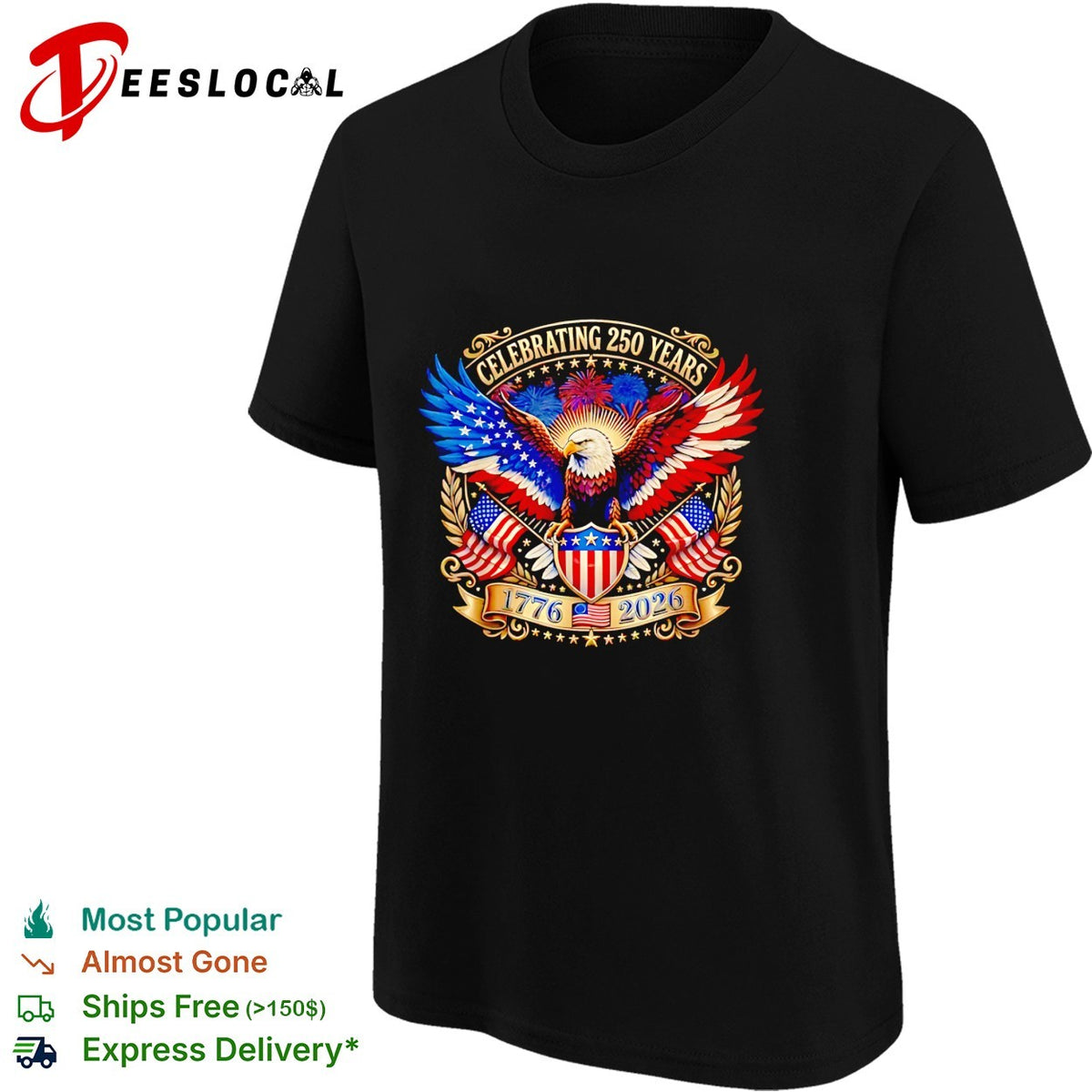 Bald eagle celebrating 250 years 1776 2026 gold patriotic USA shirt