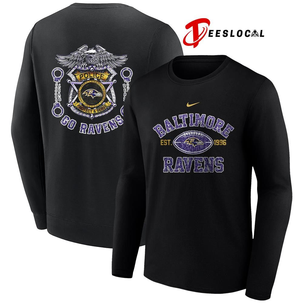 Baltimore Ravens law enforcement tribute protect and serve logo shirt