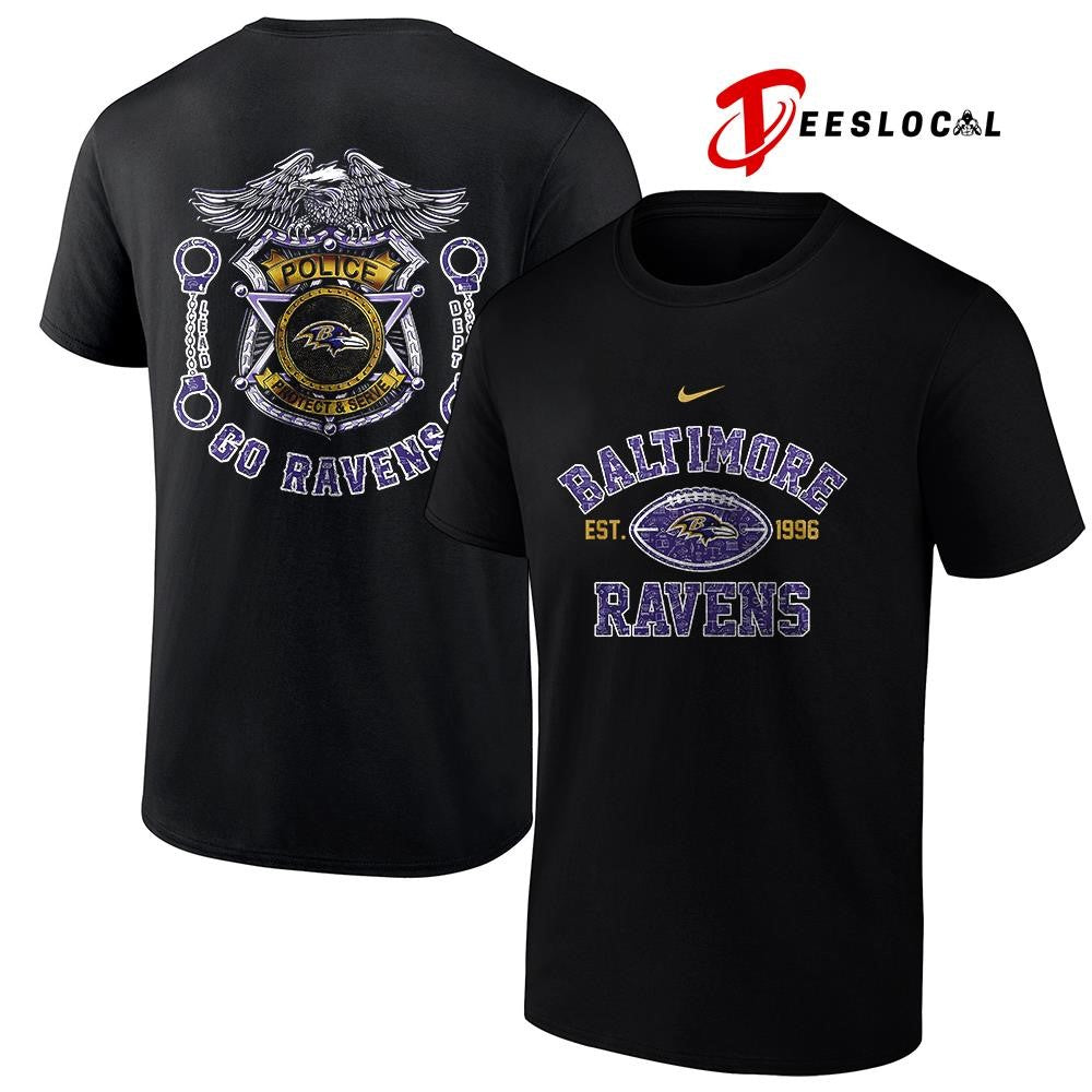 Baltimore Ravens law enforcement tribute protect and serve logo shirt