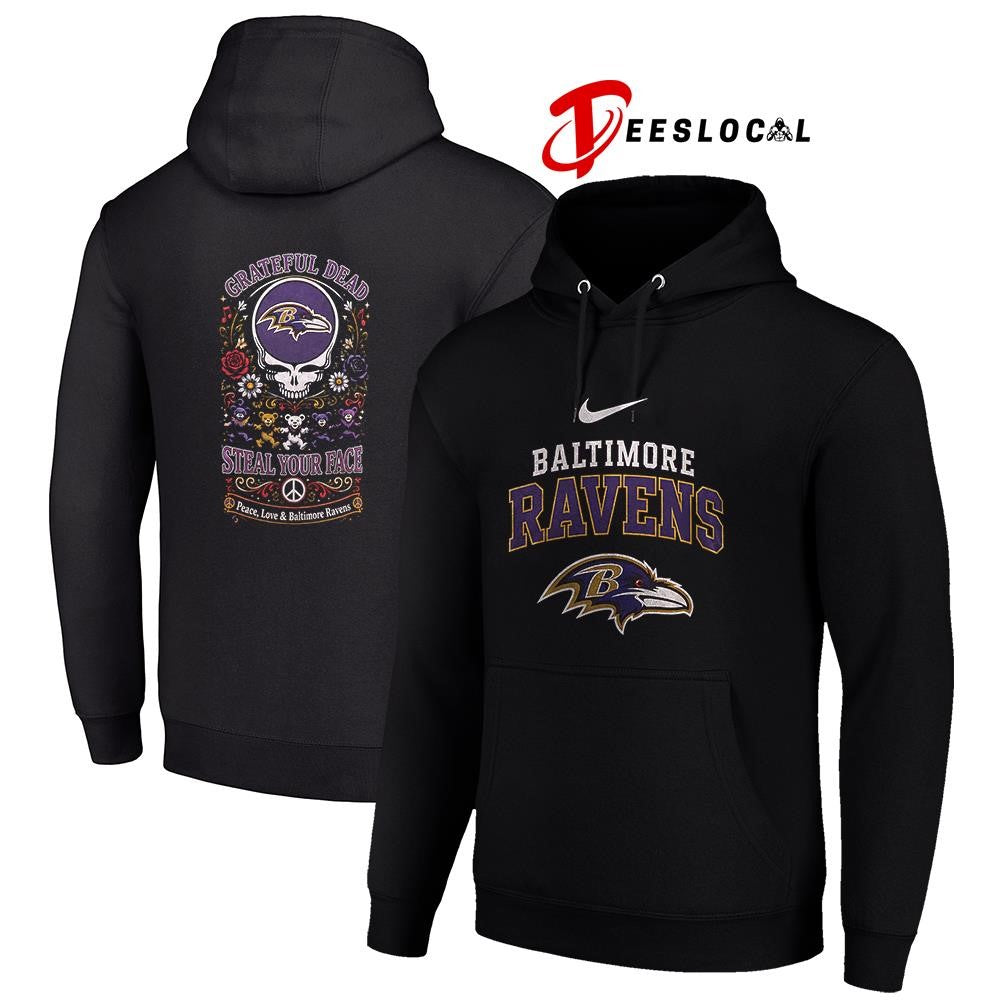 Baltimore Ravens x Grateful Dead steal your face peace love logo shirt