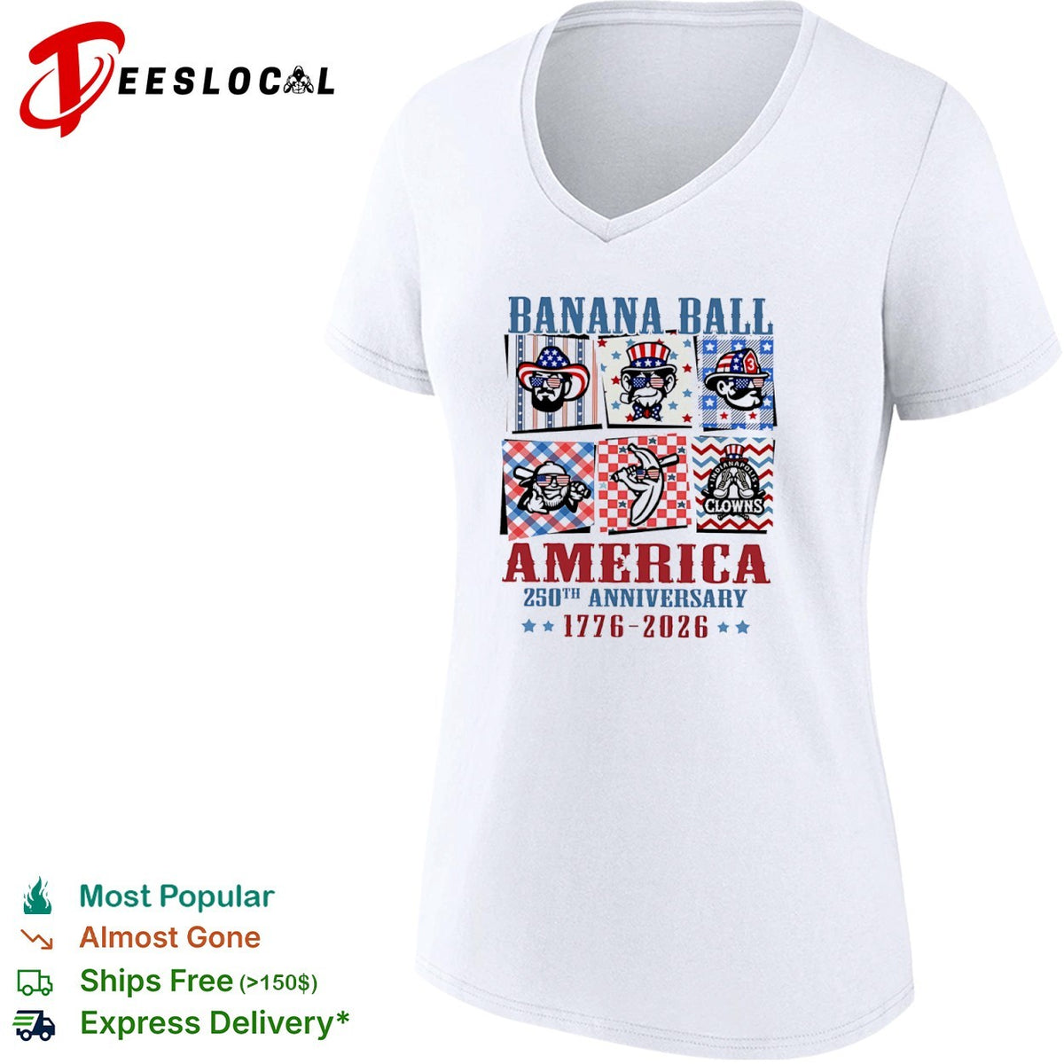 Banana Ball America 250th Anniversary 1776 2026 Indianapolis Clowns Baseball shirt