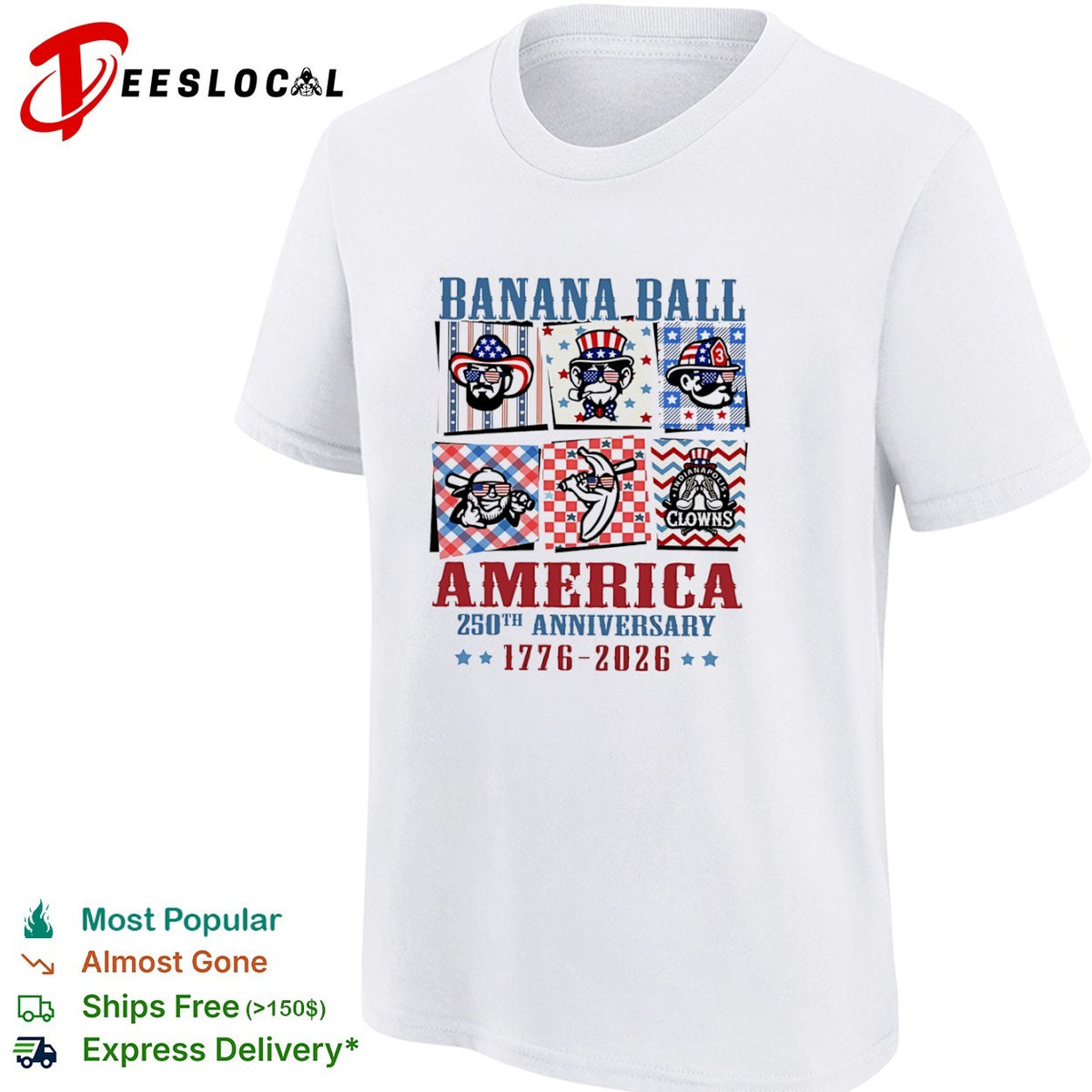 Banana Ball America 250th Anniversary 1776 2026 Indianapolis Clowns Baseball shirt