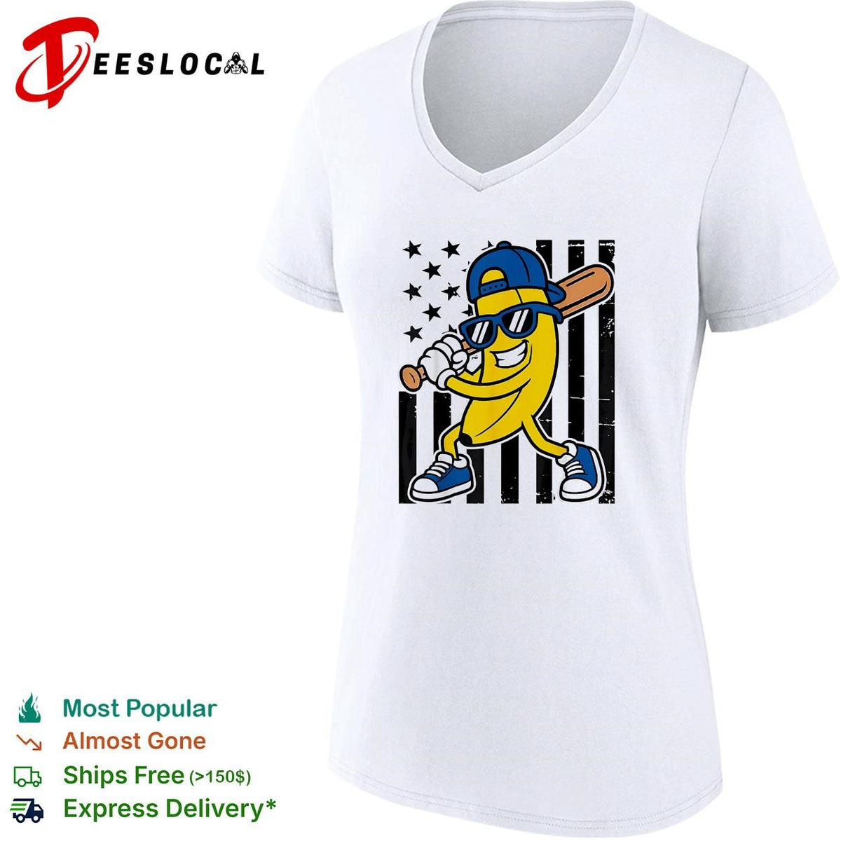 Banana baseball player sunglasses cartoon graphic shirt