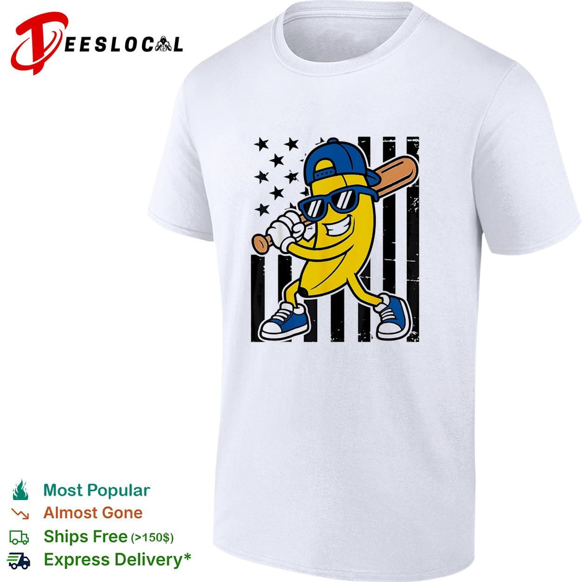 Banana baseball player sunglasses cartoon graphic shirt