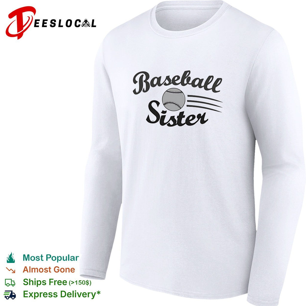 Baseball Sister sports design with flying ball motion lines print on a white shirt