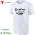 Baseball Sister sports design with flying ball motion lines print on a white shirt